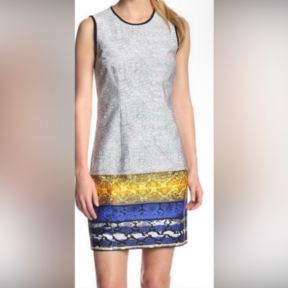 🔴 NWT Kenneth Cole Black White Blue Multi Print Shift Cocktail Dress - Picture 5 of 14